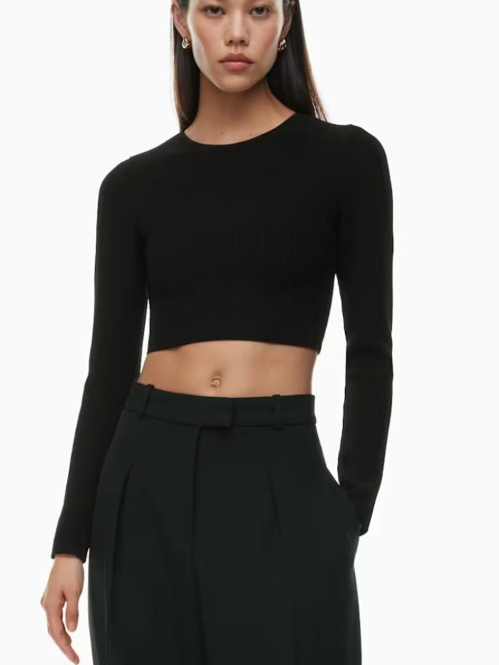 Aritzia Babaton Black Ribbed Crew Neck Crop Top Size XS